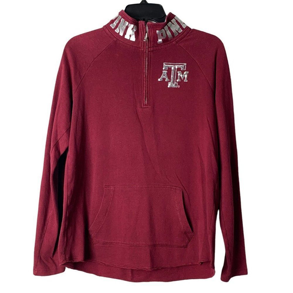 PINK VICTORIAS SECRET BLING A&M PULLOVER SWEATER AGGIES MAROON SMALL